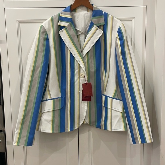 ⭐️Burberry Multi Color Striped Blazer—STUNNING! Beautiful Detail—Lined—NWT—50 - Picture 1 of 12